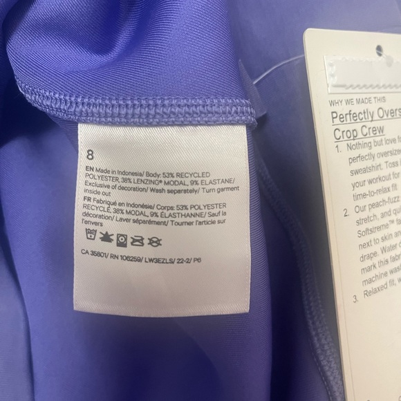 NWT!Lululemon Perfectly Oversized Cropped Crew *Softstreme size 8 - Picture 4 of 7